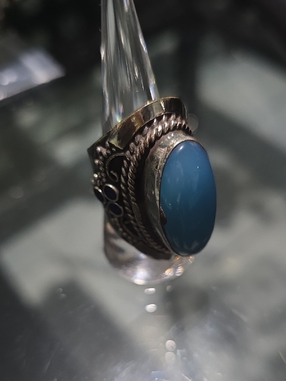 Sterling Silver Blue Stone Oval Cocktail Ring